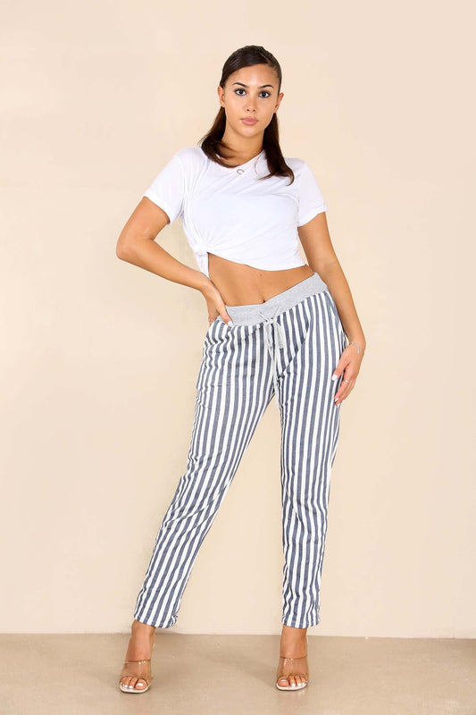Italian Stripe Print Drawstring Cotton Joggers