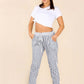Italian Stripe Print Drawstring Cotton Joggers