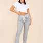 Italian Stripe Print Drawstring Cotton Joggers