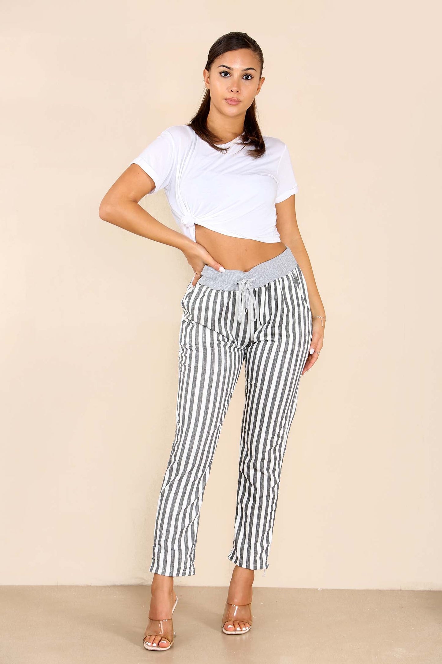Italian Stripe Print Drawstring Cotton Joggers