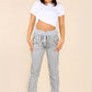 Italian Stripe Print Drawstring Cotton Joggers