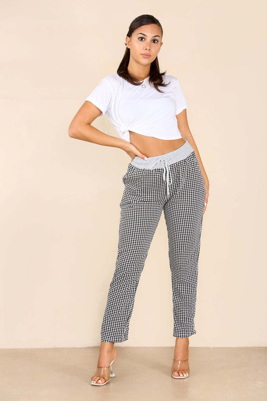 Italian Dogtooth Print Drawstring Cotton Joggers