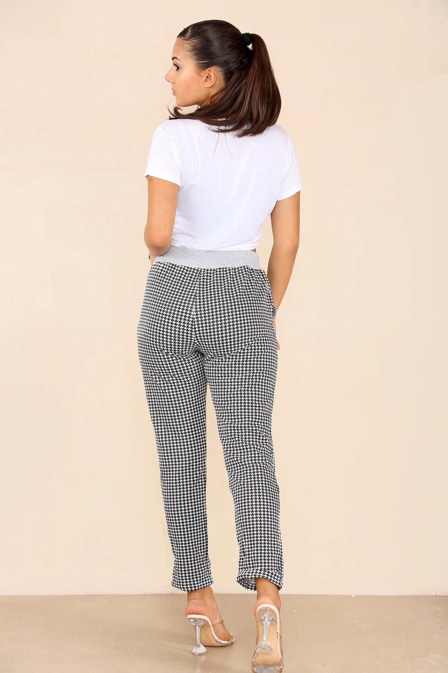 Italian Dogtooth Print Drawstring Cotton Joggers