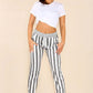 Italian Striped Print Drawstring Cotton Joggers