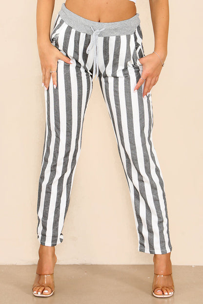 Italian Striped Print Drawstring Cotton Joggers
