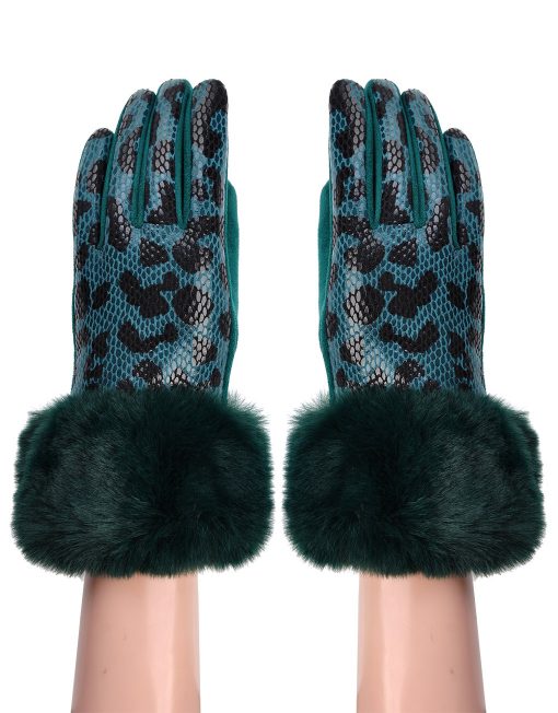 Leopard printed fur trim Gloves