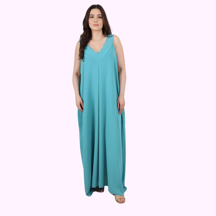 Sleeveless V-Neck Sides Pockets Maxi Dress