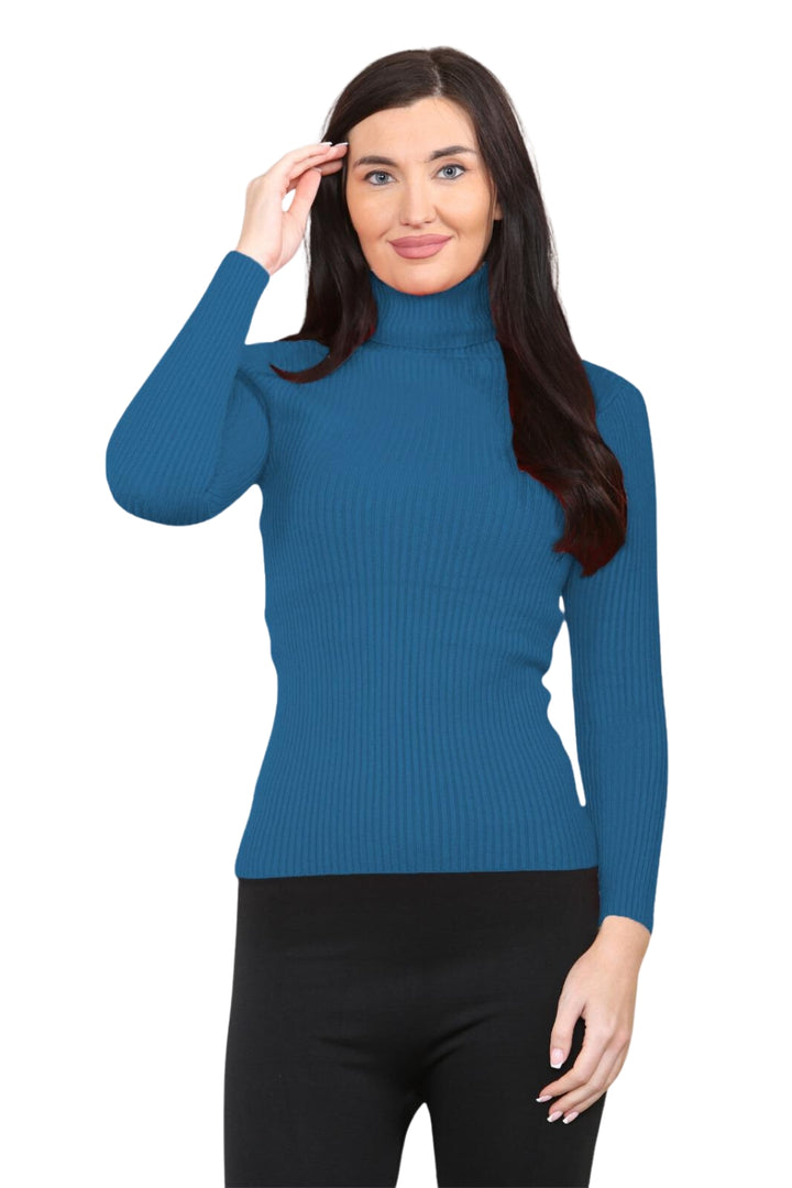 knitted Ribbed Polo Neck Top