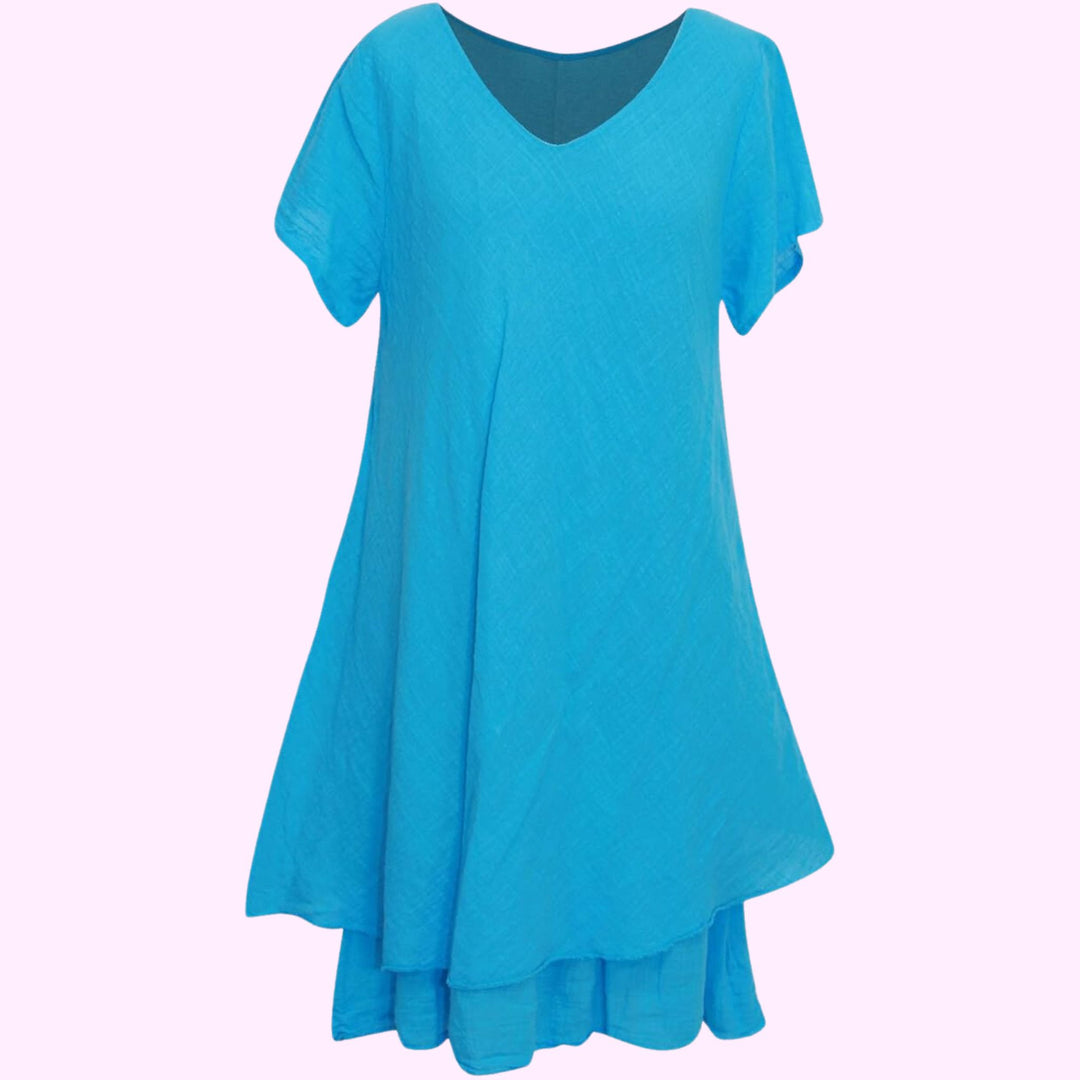 Short-Sleeved V-Neck Swing Dress