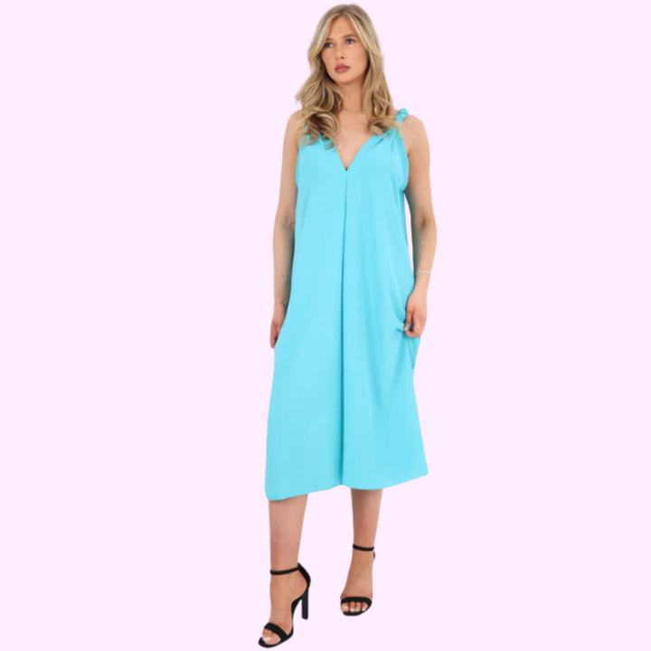 Italian Ruched Strap Vest  Midi Dress