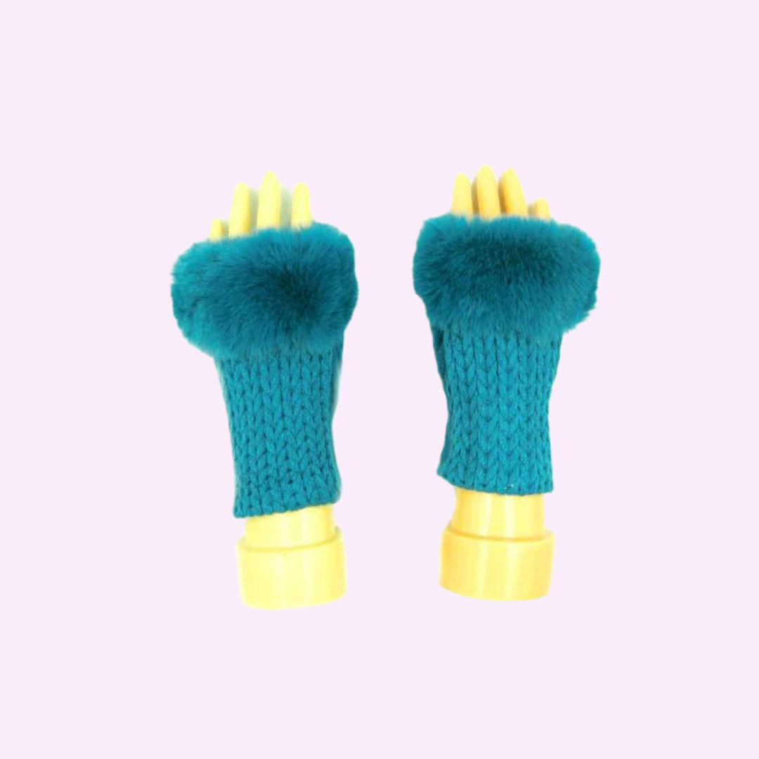 Stitch Knitted Pattern Fingerless Faux Fur Gloves