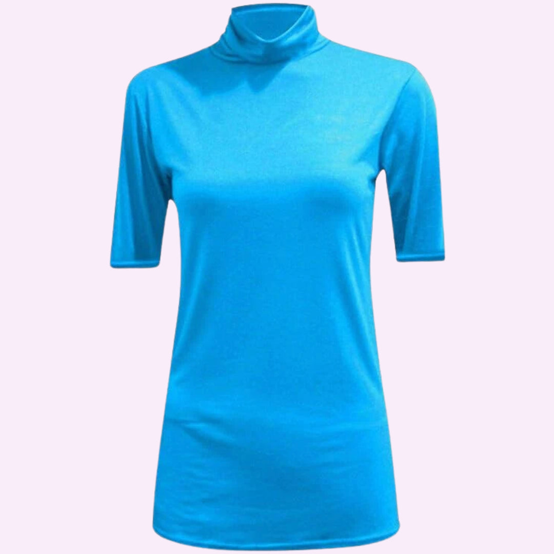 3/4 Short Sleeve High Polo Neck Shirt Top