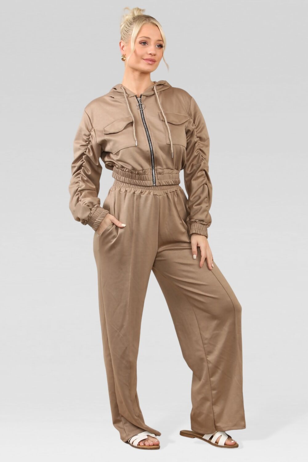 Sleeve Bomber Jacket With Straight Leg Trouser