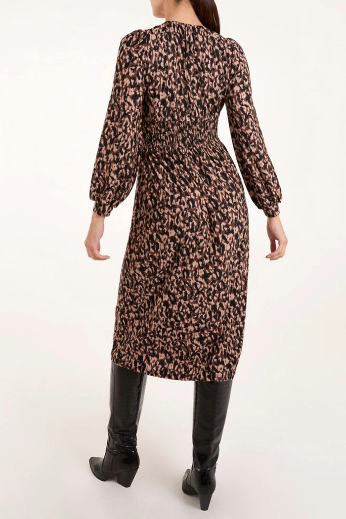 Animal Button Front Midi Stretch Dress