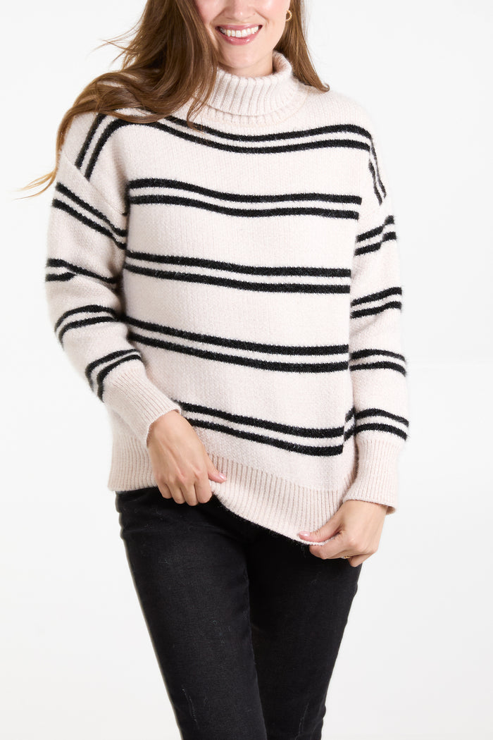 Roll Neck Double Stripe Jumper