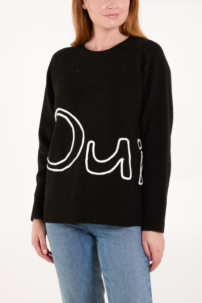 Oui' Embroidery Fine Knit Jumper