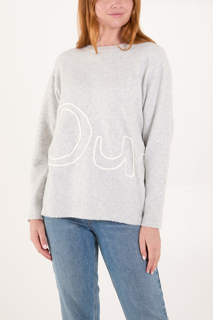 Oui' Embroidery Fine Knit Jumper