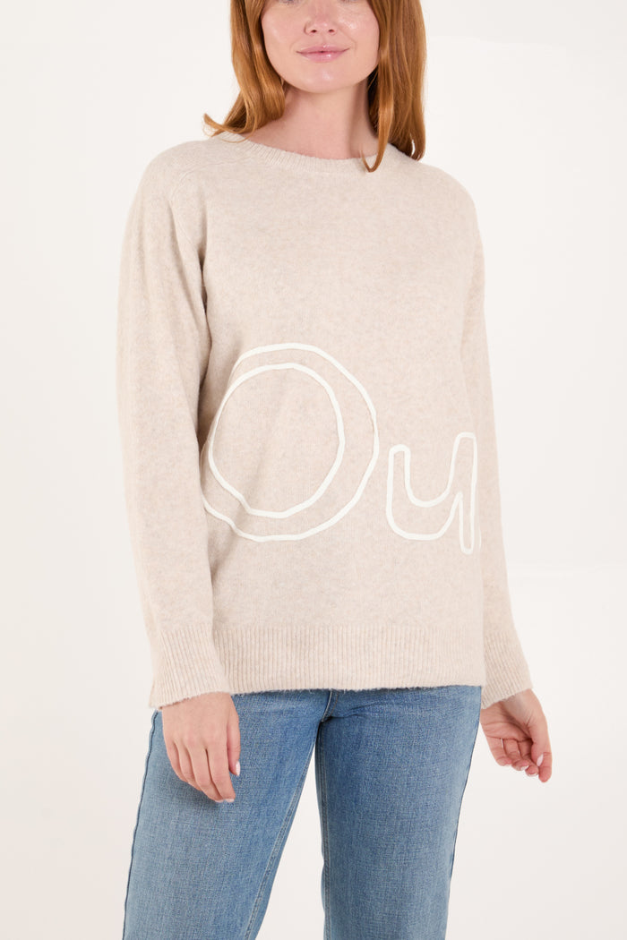 Oui' Embroidery Fine Knit Jumper