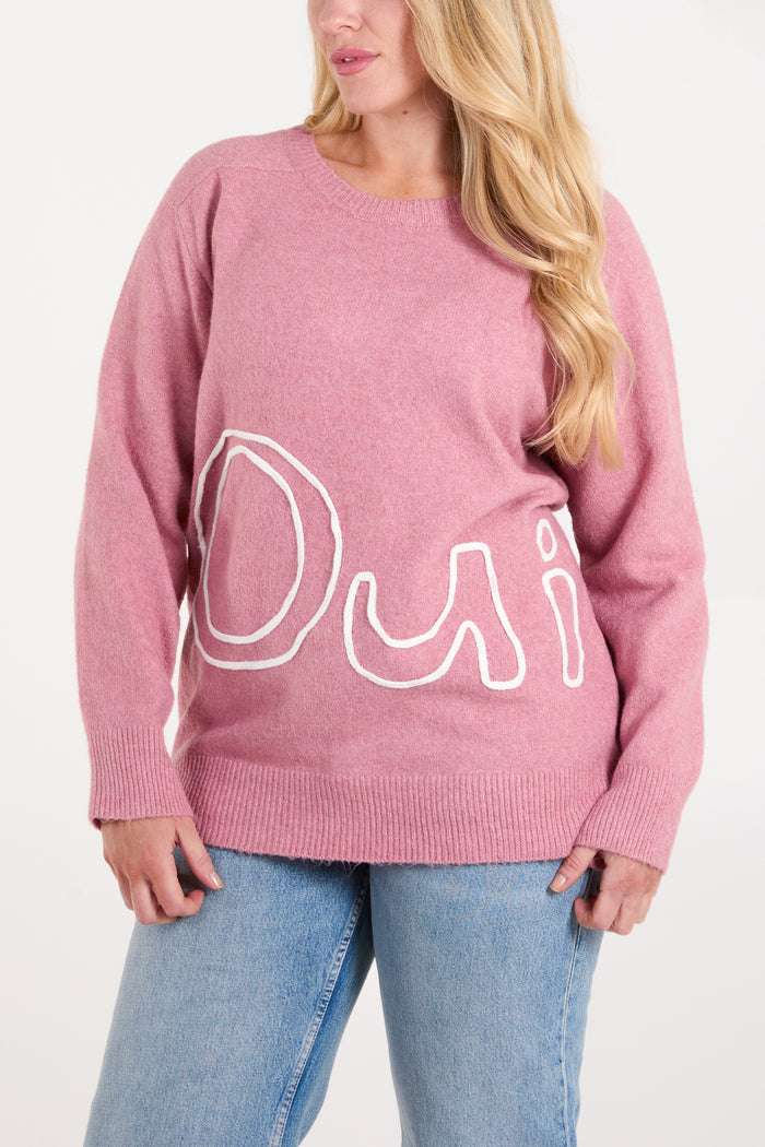 Oui' Embroidery Fine Knit Jumper