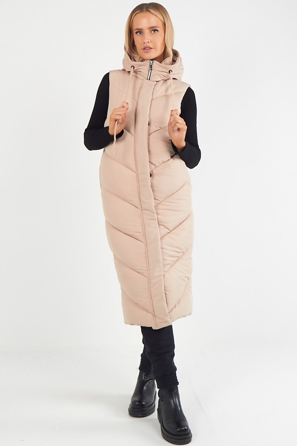 Sleeveless Hooded Puffer Long Gilet