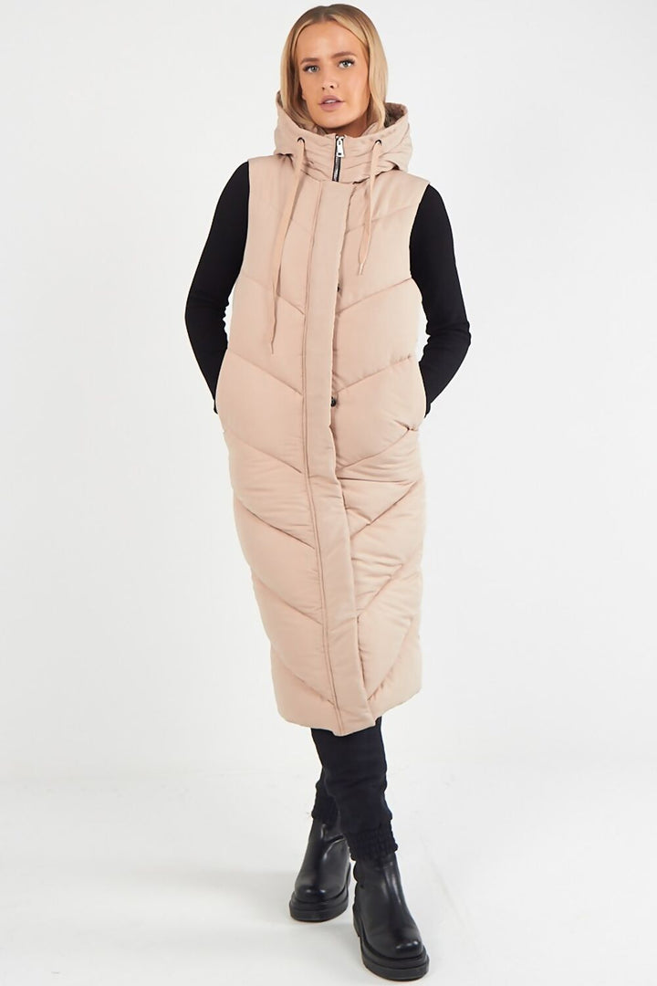 Sleeveless Hooded Puffer Long Gilet