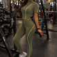 Contrast Piping Active Top And Legging Set
