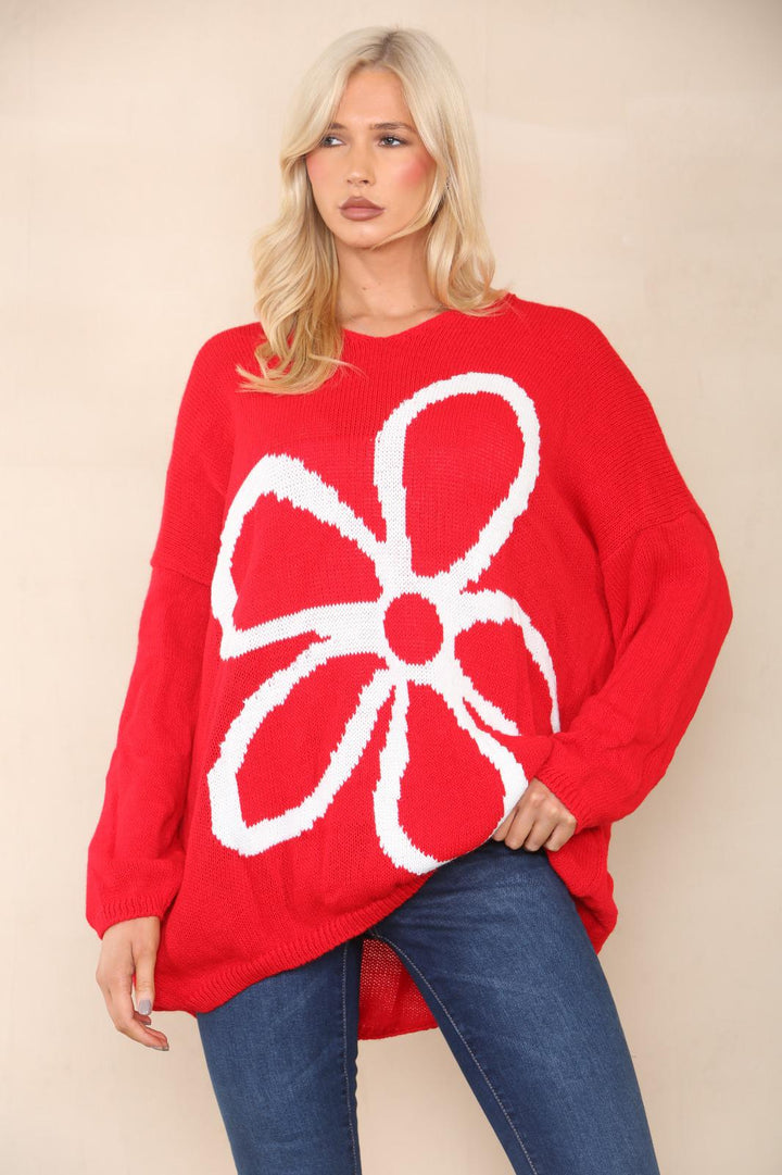 Daisy Flower Print Acrylic Jumper