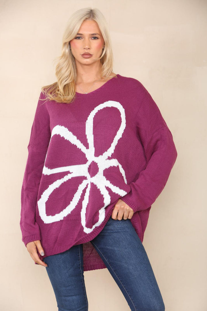 Daisy Flower Print Acrylic Jumper