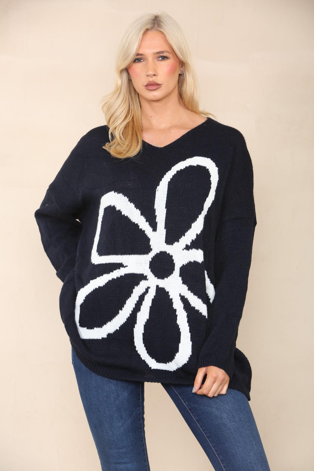 Daisy Flower Print Acrylic Jumper