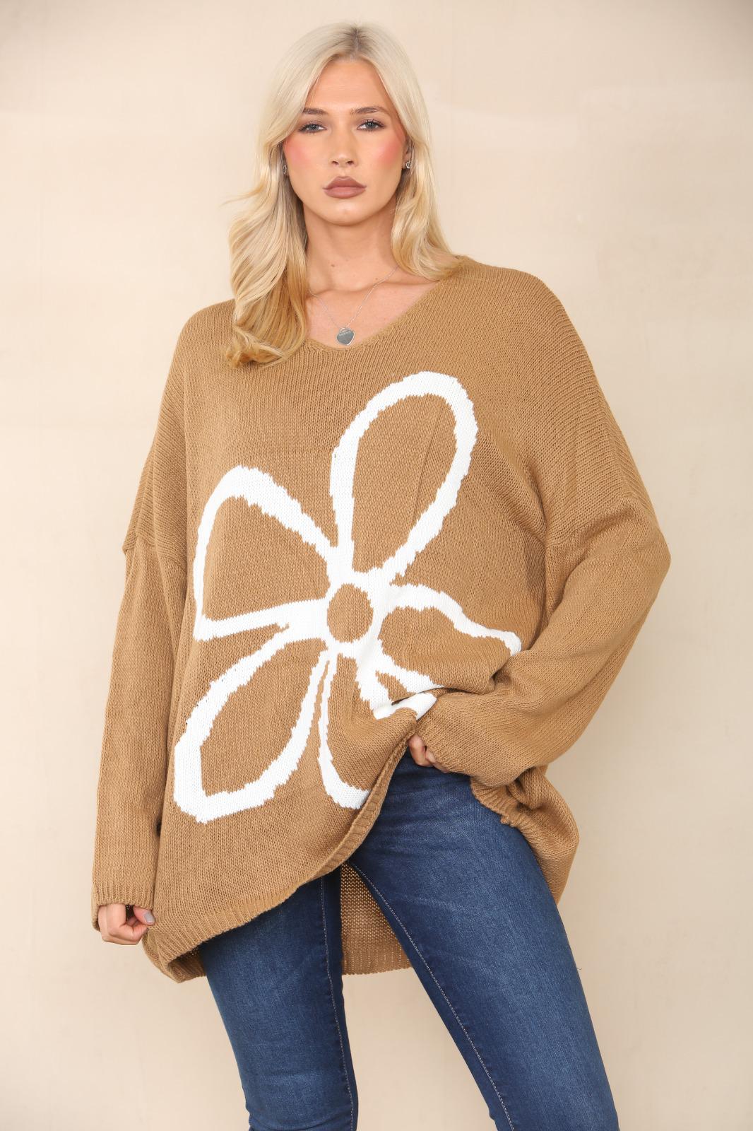 Daisy Flower Print Acrylic Jumper