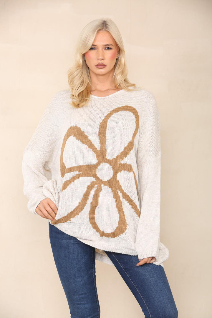 Daisy Flower Print Acrylic Jumper