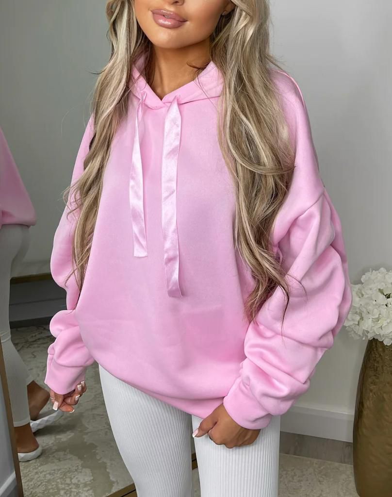 Ruched Sleeve Ribbon Hoodie