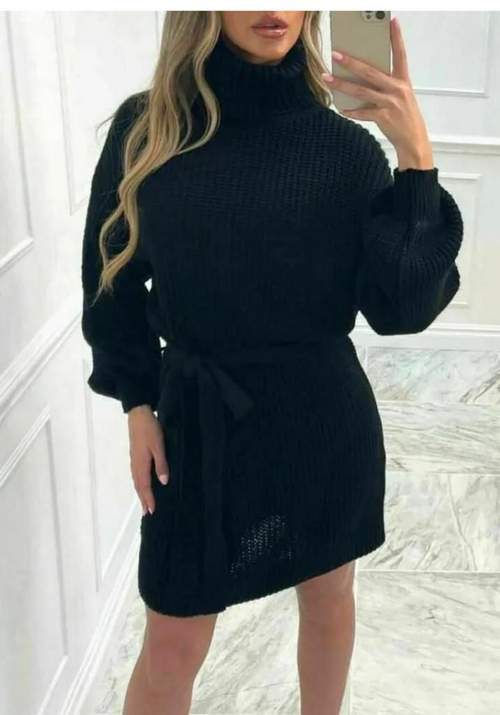 Polo Neck Belted Dress
