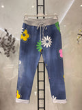 Italian Daisy Flower Printed Cotton Joggers