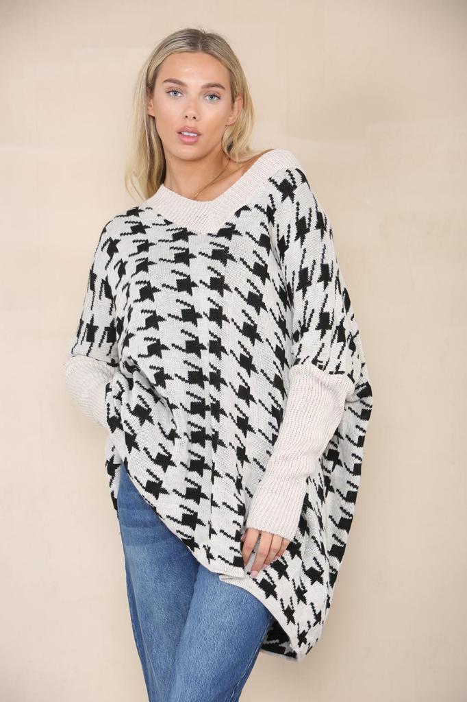 Oversized Dog Tooth Print Jumper