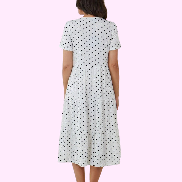 POLKA DOT SMOCK TIERED MIDI DRESS