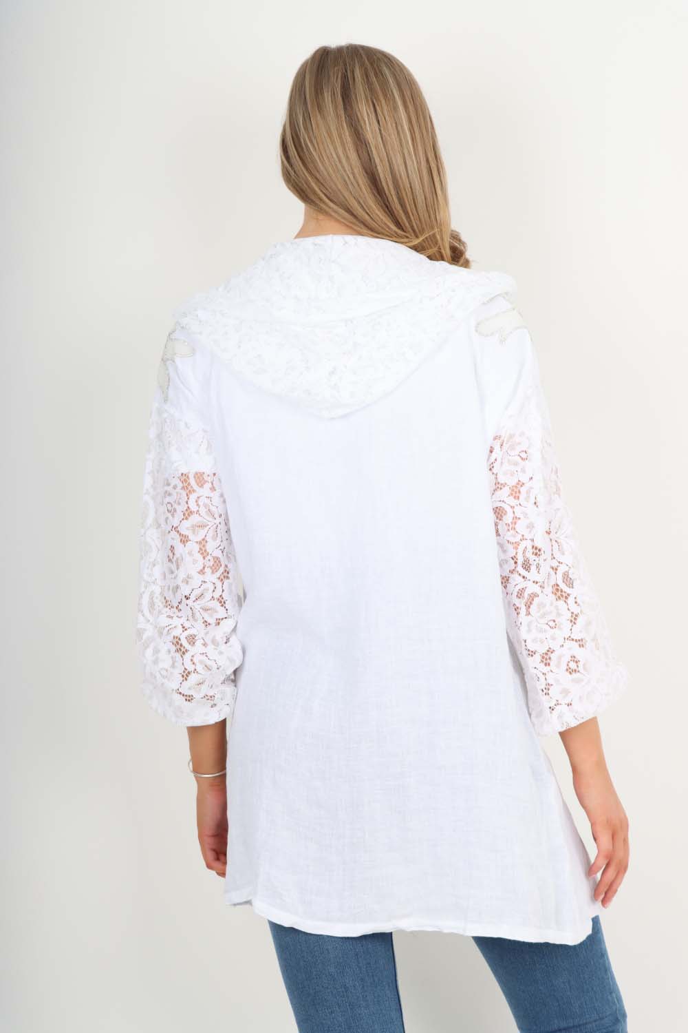 Italian Lace Sleeve Hooded Long Cardigan