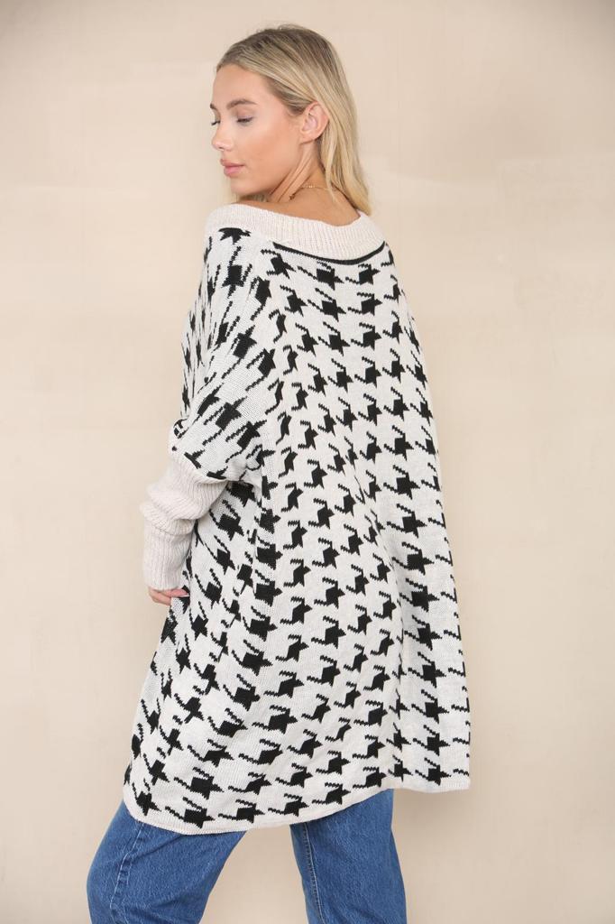 Oversized Dog Tooth Print Jumper