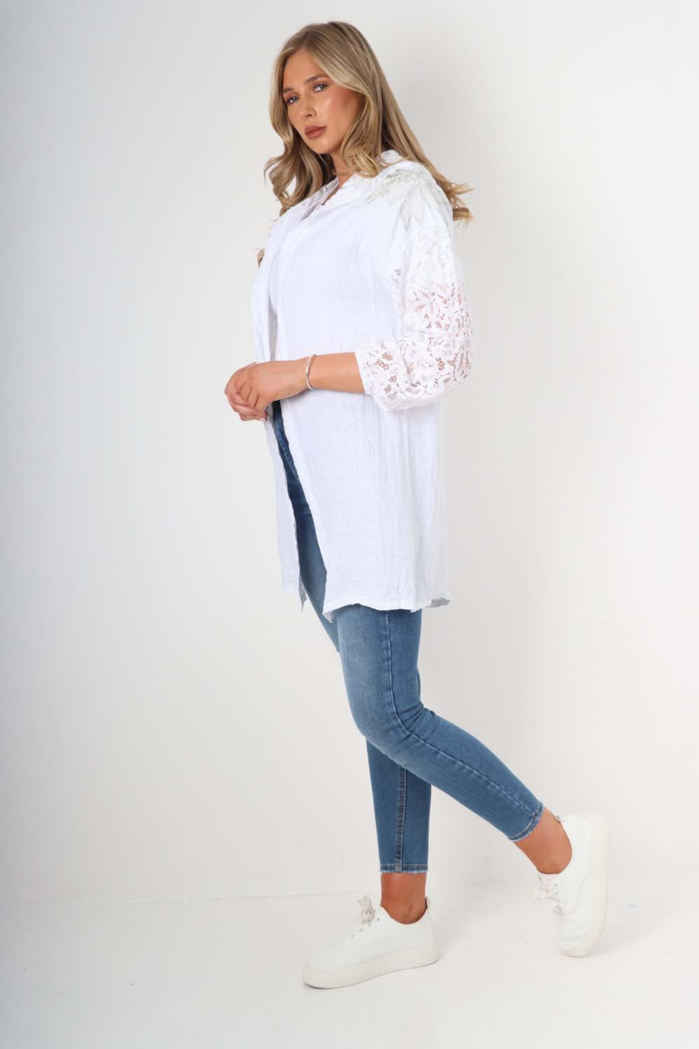 Italian Lace Sleeve Hooded Long Cardigan