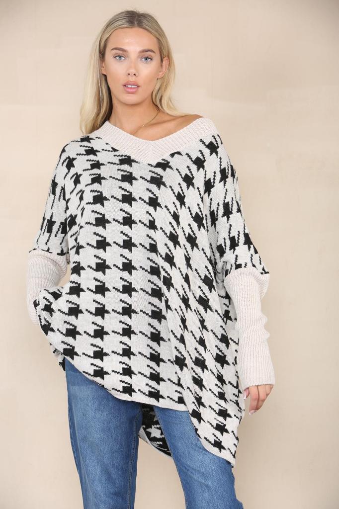 Oversized Dog Tooth Print Jumper