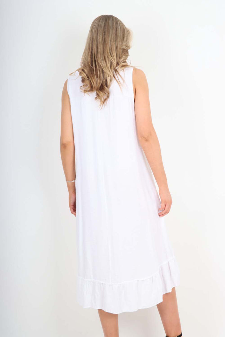 Italian Lace Neckline Dipped Hem Dress