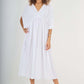 Italian Drawestring Front Flared Linen Dress