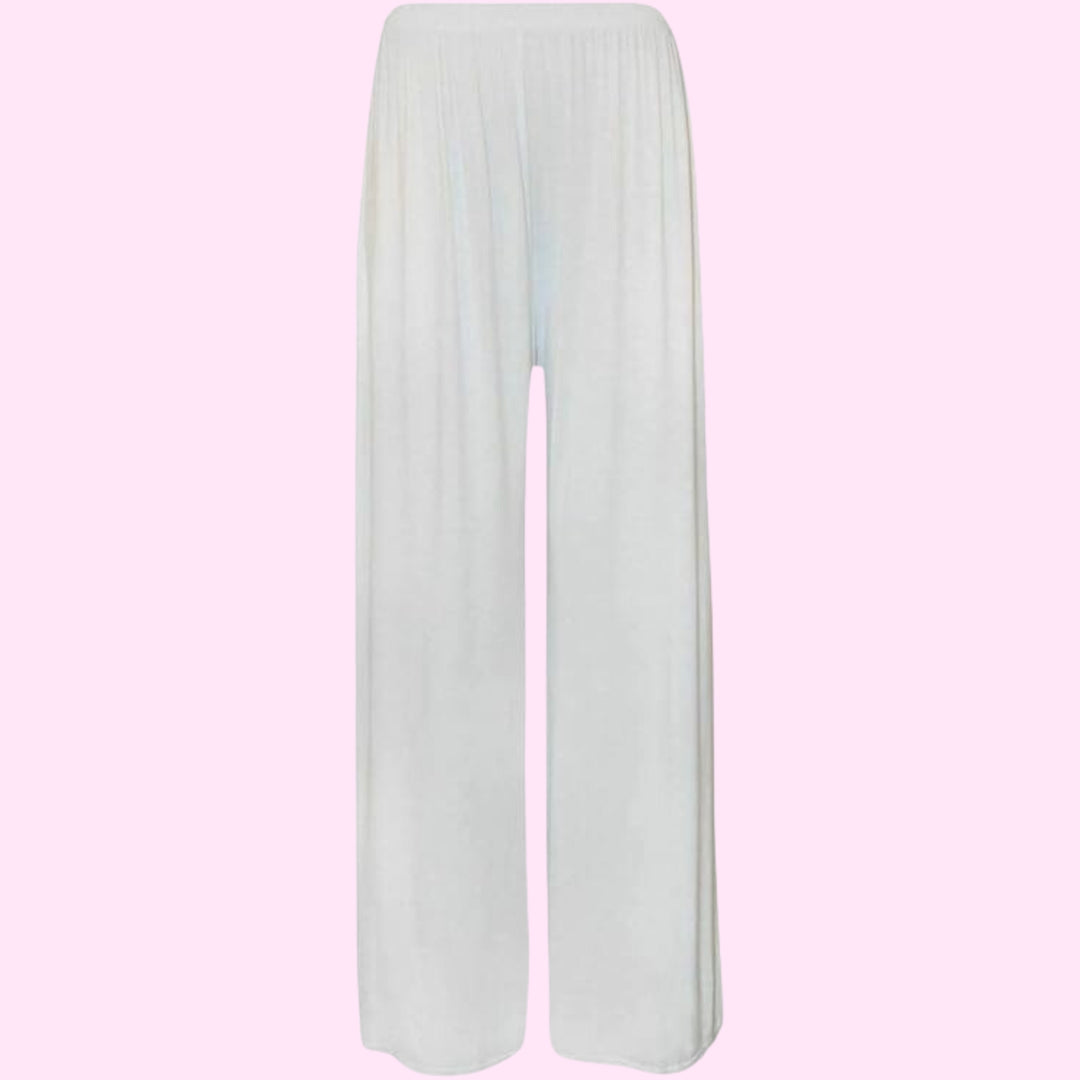 Womens Plain Wide Leg Palazzo Flared Trousers