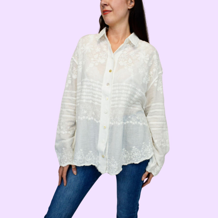 Floral Embroidered Oversized Italian Shirt