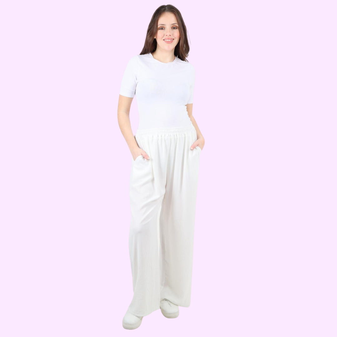 Italian Plain Elasticated Waist Side Pockets Cotton Trousers