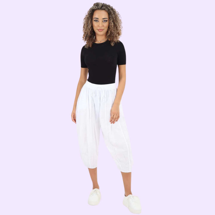 Italian Panelled 3/4 Length Linen Joggers