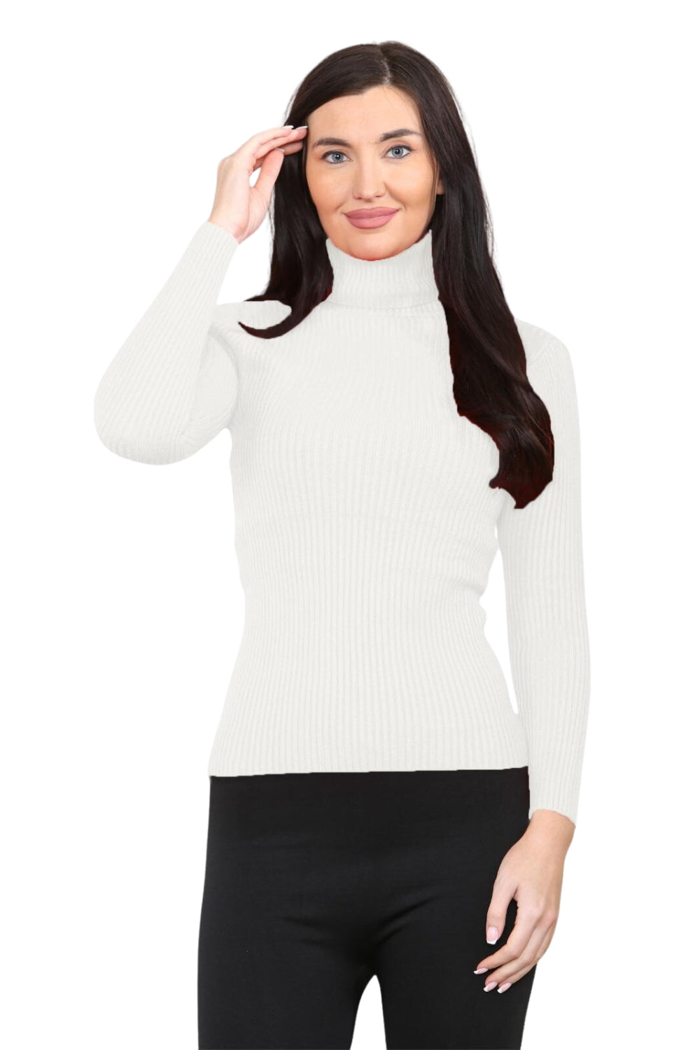 knitted Ribbed Polo Neck Top