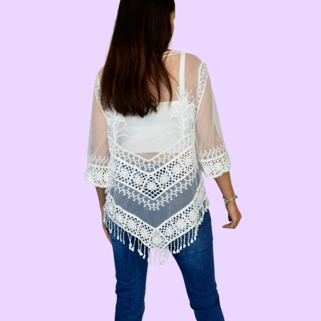 Crochet Mesh Tassel Hem Top