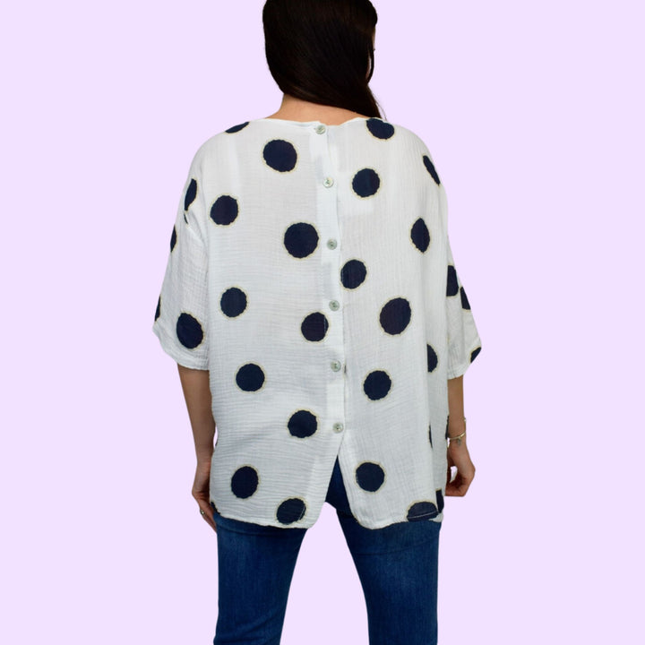 Button Back Pocket Spot Top