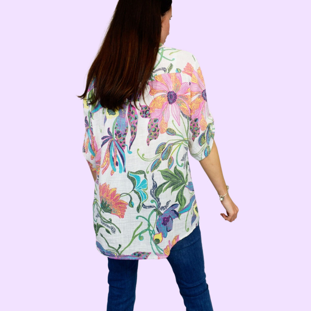 Floral Print Button Front Cotton Top